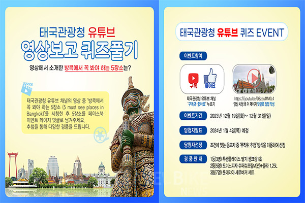 태국관광청 한국사무소는 유튜브 채널에서 ‘방콕에서 꼭 봐야 하는 5 장소’의 영상을 본 후, 퀴즈를 풀이하는 이벤트를 실시한다. 사진/태국관광청