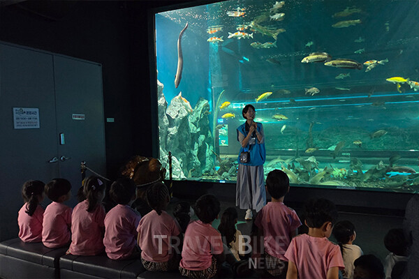 이곳에는 106종, 4600여 마리의 담수생물이 전시돼 있으며, 305톤 규모의 대형 수조와 수중터널은 가족 단위 관광객들에게 큰 인기를 얻고 있다. 사진/김효설 기자